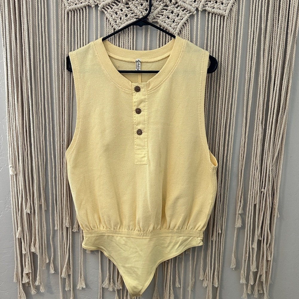 Free People Yellow Sleeveless Bodysuit